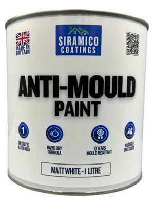 Anti Mould Paint - 1 Litre - Matt White - 10 Year Anti Mould Resistance - Quick Drying, Waterbased & No Odour