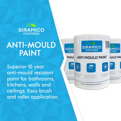 Anti Mould Paint - 1 Litre - Matt White - 10 Year Anti Mould Resistance - Quick Drying, Waterbased & No Odour