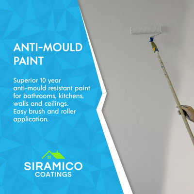Anti Mould Paint - 1 Litre - Matt White - 10 Year Anti Mould Resistance - Quick Drying, Waterbased & No Odour