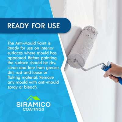 Anti Mould Paint - 1 Litre - Matt White - 10 Year Anti Mould Resistance - Quick Drying, Waterbased & No Odour
