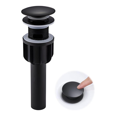 Anti-overflow drain for bathroom sink, black push-button anti-overflow ...