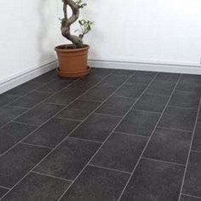 Anti-Slip Black Stone Effect Vinyl Flooring For LivingRoom, Kitchen, 2.8mm Cushion Backed Vinyl Sheet-1m(3'3") X 2m(6'6")-2m²