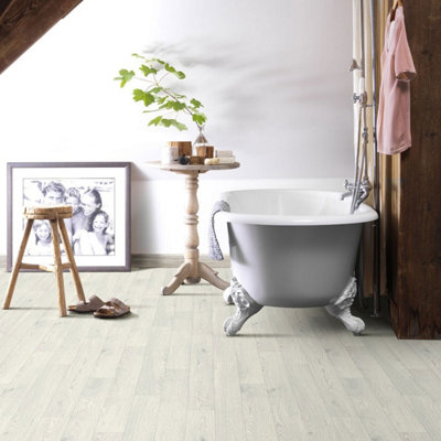 Anti-Slip Cream Wood Effect Vinyl Flooring For LivingRoom, Kitchen, 2.0mm Textile Backing Vinyl Sheet -1m(3'3") X 2m(6'6")-2m²