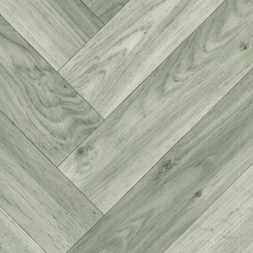 Anti-Slip Grey Wood Effect Herringbone Vinyl Flooring For LivingRoom, Kitchen, 2mm Thick Vinyl Sheet -7m(23') X 4m(13'1")-28m²
