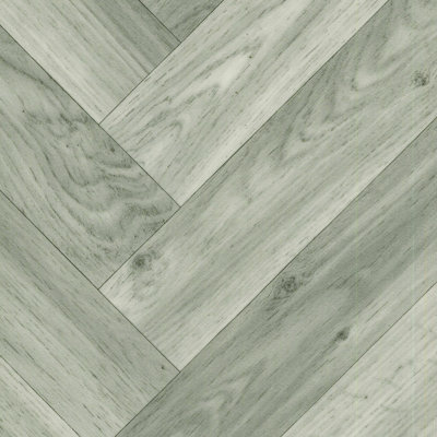 Anti-Slip Grey Wood Effect Herringbone Vinyl Flooring For LivingRoom, Kitchen, 2mm Thick Vinyl Sheet -8m(26'3") X 4m(13'1")-32m²