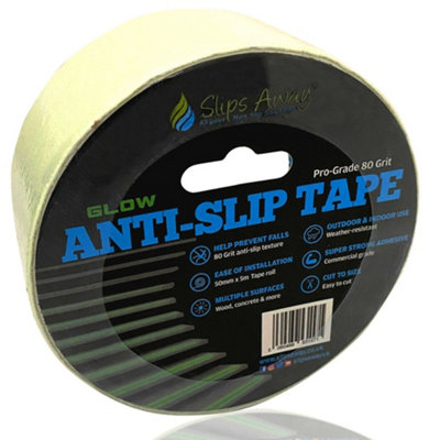 Anti Slip Tape Roll  Traction Strong Grip Abrasive 80 Grit UK BRAND  Slips Away (GLOW 50MM X 5m)