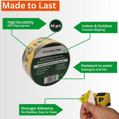 Non Slip Safety Tape - Quartz Sand Anti Slip PVC Tape For Stairs & Floors, 5m Green Roll