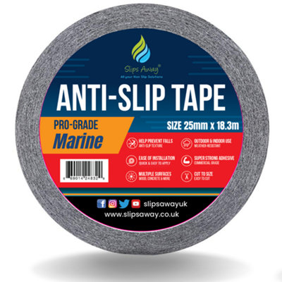 Anti Slip Waterproof Resistant Marine Safety-Grip Non Skid Tape perfect for Boats - Black 25mm x 18.3m