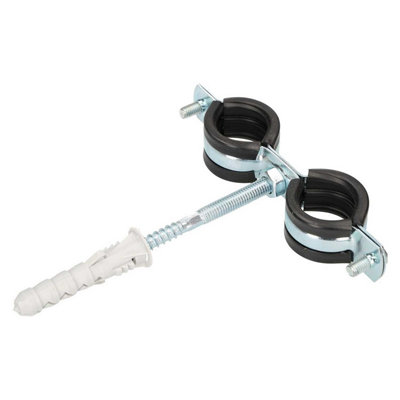 Anti Vibration Double Metal Pipe Clips Clamps Rubber Lined for 25-30mm ...
