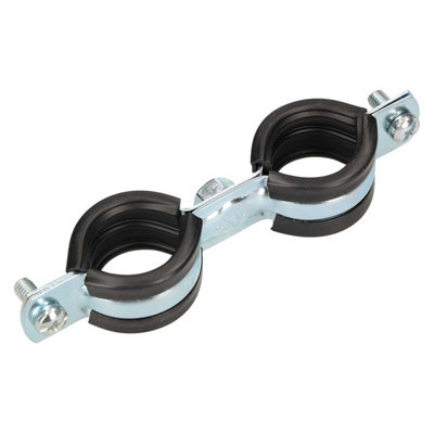 Anti Vibration Double Metal Pipe Clips Clamps Rubber Lined for 25-30mm ...