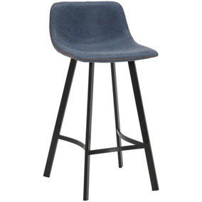 Antico Faux Leather Kitchen Bar Stool, Matt Black Fixed Height Legs With Footrest, Breakfast & Home Bar Stool - Blue