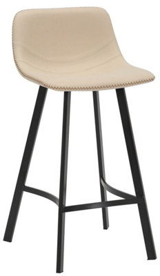 Antico Faux Leather Kitchen Bar Stool, Matt Black Fixed Height Legs With Footrest, Breakfast & Home Bar Stool - Cream