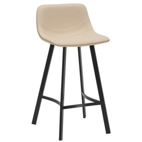 Antico Faux Leather Kitchen Bar Stool, Matt Black Fixed Height Legs With Footrest, Breakfast & Home Bar Stool - Cream