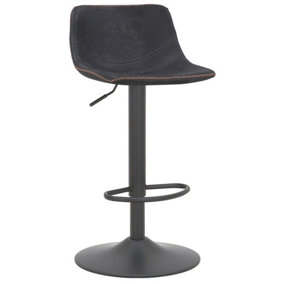 Antico Faux Leather Kitchen Bar Stool, Matt Black Stem & Base, Adjustable Gas Lift With Backrest, Breakfast Bar Stool - Black