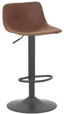 Antico Faux Leather Kitchen Bar Stool, Matt Black Stem & Base, Adjustable Gas Lift With Backrest, Breakfast Bar Stool - Brown