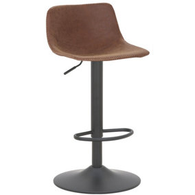 Antico Faux Leather Kitchen Bar Stool, Matt Black Stem & Base, Adjustable Gas Lift With Backrest, Breakfast Bar Stool - Brown