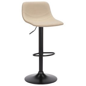 Antico Faux Leather Kitchen Bar Stool, Matt Black Stem & Base, Adjustable Gas Lift With Backrest, Breakfast Bar Stool - Cream