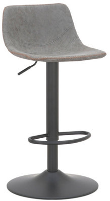 Antico Faux Leather Kitchen Bar Stool, Matt Black Stem & Base, Adjustable Gas Lift With Backrest, Breakfast Bar Stool - Grey