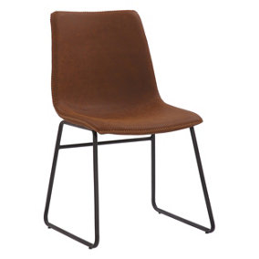 Antico Premium Brown Faux-Leather Modern Fixed Height Chair, Single