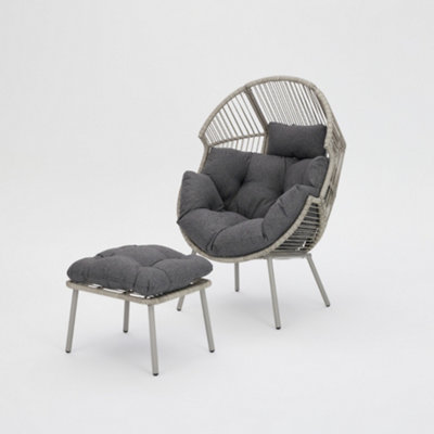 Antigua Egg Chair with Footstool, Dark Grey