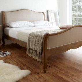 Antique Amelia Rustic Oak Bed Frame - HFE - Upholstered Headboard - King Size Bed Frame Only