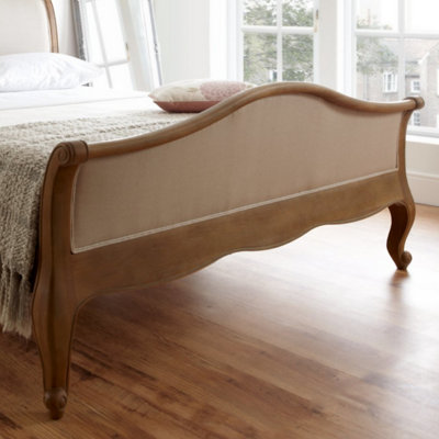 Antique Amelia Rustic Oak Bed Frame - HFE - Upholstered Headboard - King Size Bed Frame Only