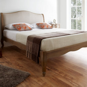 Antique Amelia Rustic Oak Bed Frame - LFE - Upholstered Headboard - Double Bed Frame Only