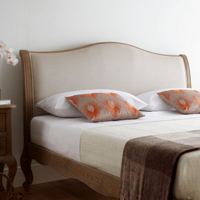 Antique Amelia Rustic Oak Bed Frame - LFE - Upholstered Headboard - King Size Bed Frame Only