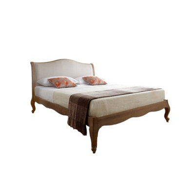 Antique Amelia Rustic Oak Bed Frame - LFE - Upholstered Headboard - King Size Bed Frame Only
