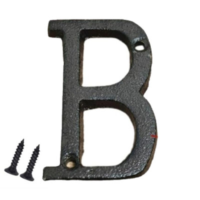 Antique Black Cast Iron Door Numerals - 3 Inch Screw On Elegant and Bold, Suitable for Wooden, uPVC and Composite Doors (Letter B)