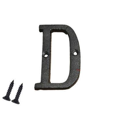 Antique Black Cast Iron Door Numerals - 3 Inch Screw On Elegant and Bold, Suitable for Wooden, uPVC and Composite Doors (Letter D)