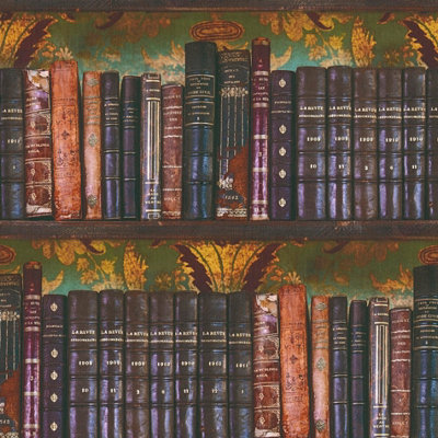 Antique Bookshelf Elegance Retro Study Wall Art Wallpaper - 79187-6