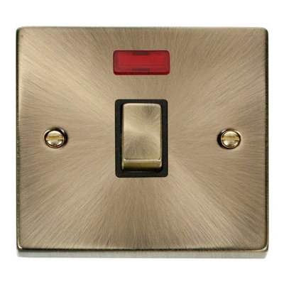 Antique Brass 1 Gang 20A Ingot DP Switch With Neon - Black Trim - SE Home
