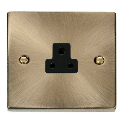 Antique Brass 1 Gang 2A Round Pin Socket - Black Trim - SE Home