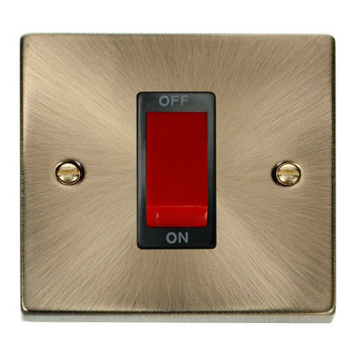 Antique Brass 1 Gang Size 45A Switch - Black Trim - SE Home