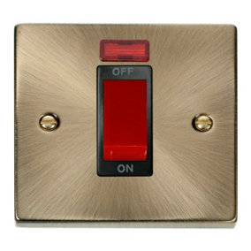 Antique Brass 1 Gang Size 45A Switch With Neon - Black Trim - SE Home