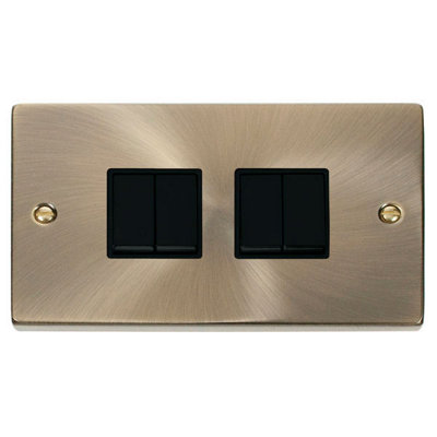 Antique Brass 10A 4 Gang 2 Way Light Switch - Black Trim - SE Home