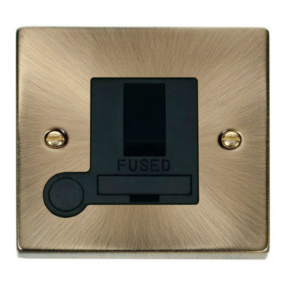 Antique Brass 13A Fused Connection Unit Switched With Flex - Black Trim - SE Home