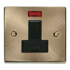 Antique Brass 13A Fused Connection Unit Switched With Neon - Black Trim - SE Home
