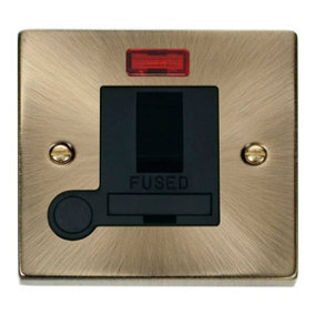 Antique Brass 13A Fused Connection Unit Switched With Neon With Flex - Black Trim - SE Home