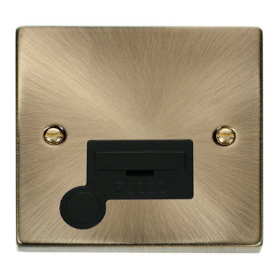 Antique Brass 13A Fused Connection Unit With Flex - Black Trim - SE Home