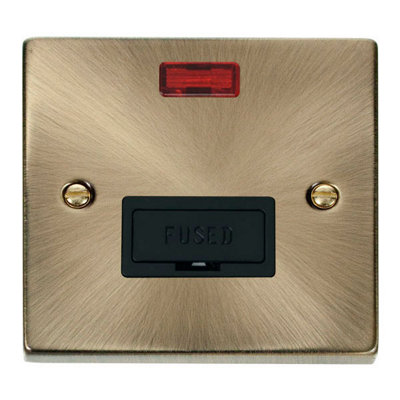 Antique Brass 13A Fused Connection Unit With Neon - Black Trim - SE Home