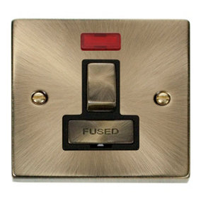 Antique Brass 13A Fused Ingot Connection Unit Switched With Neon - Black Trim - SE Home