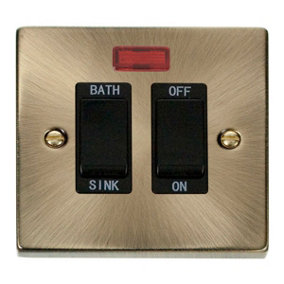 Antique Brass 20A DP Sink/bath Switch - Black Trim - SE Home
