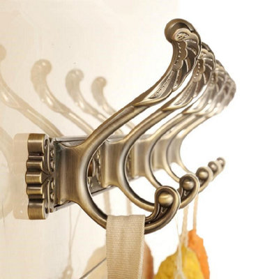 Antique Brass Bathroom 5 Hooks Dressing-Gown Towel Door Wall Mounted Hangers - 3