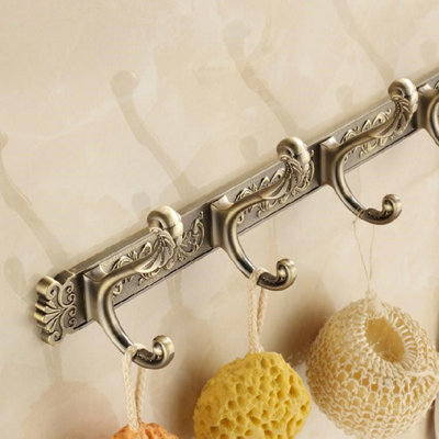 Antique Brass Bathroom 5 Hooks Dressing-Gown Towel Door Wall Mounted Hangers - 5