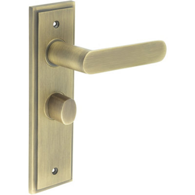 Antique Brass Bathroom Door Handle with Backplate and Turn Release Mechanism - Interior Handle