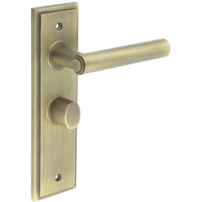 Antique Brass Bathroom Door Handle with Backplate and Turn & Release Mechanism - Solid Brass Interior Lever