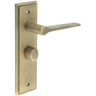 Antique Brass Bathroom Door Handle with Backplate and Turn Release Mechanism - Solid Brass Internal Handle