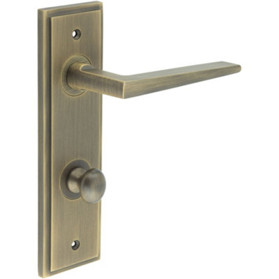 Antique Brass Bathroom Door Handle with Backplate and Turn Release Solid Brass - Interior Handle